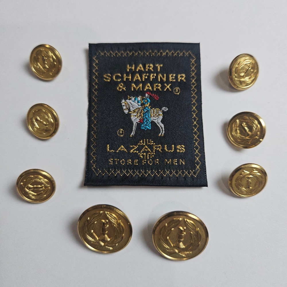 Hart Schaffner Marx Gold Tone Blazer Button Set of 8 Metal Crest Laurel Wreath